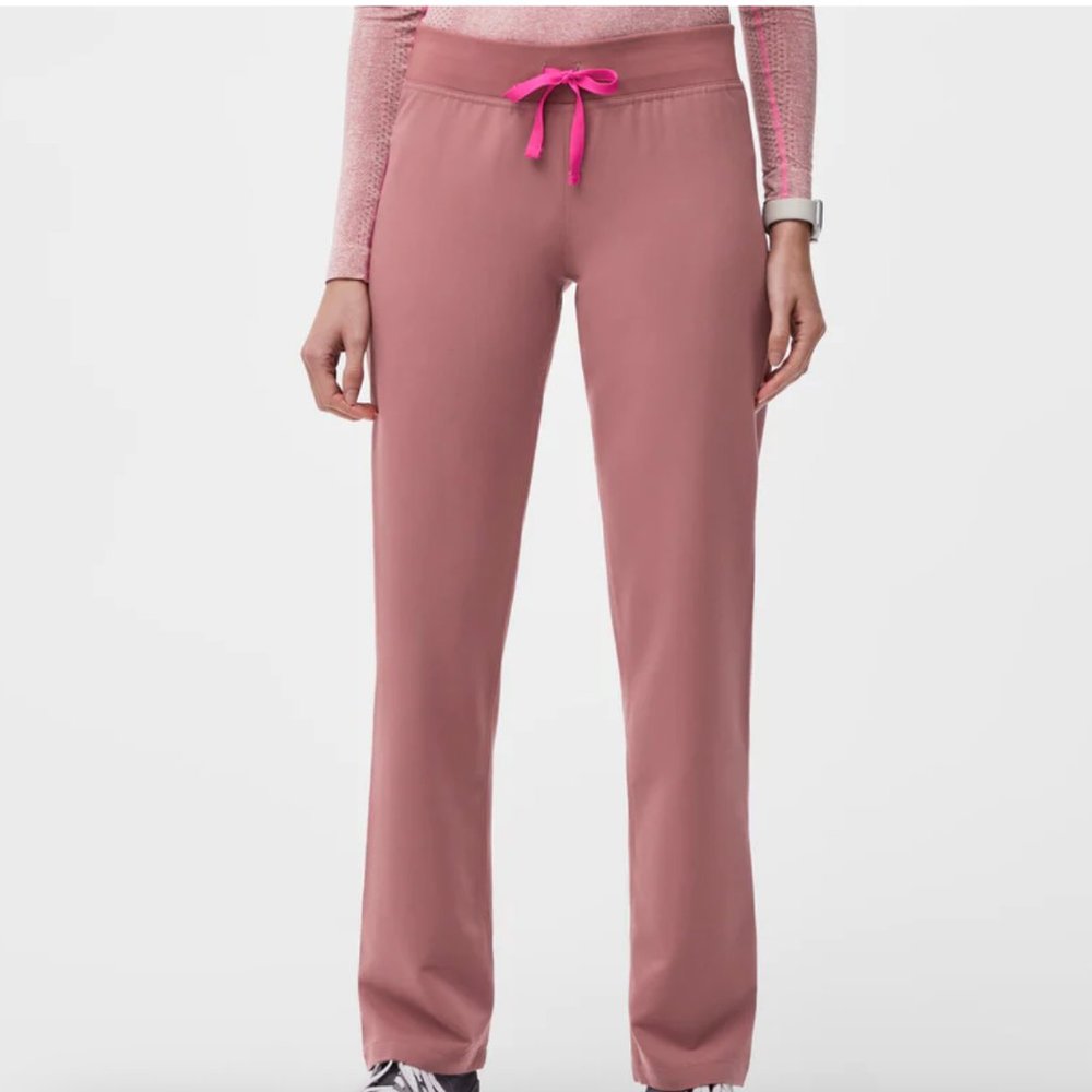 FIGS Livingston Basic Scrub Pants in Mauve with Green Drawstring, Size XS/P